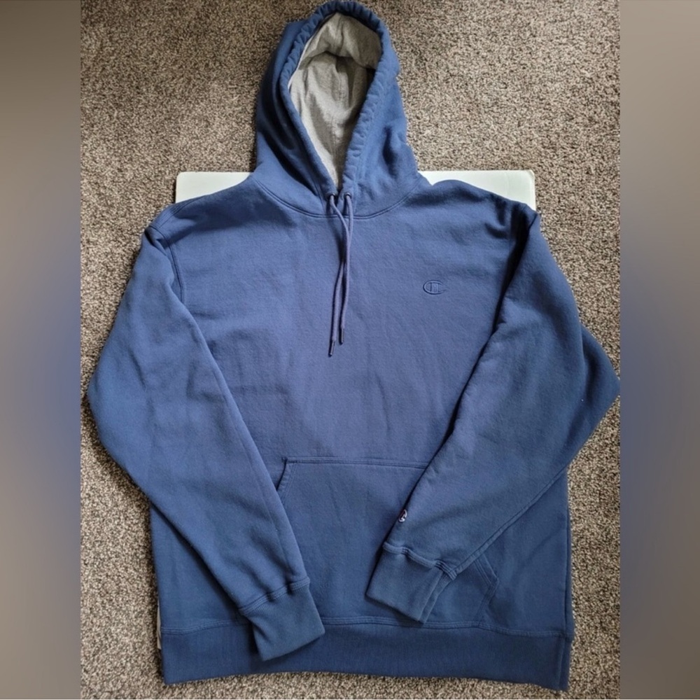Champion Navy Blue Pullover Hoodie with Sherpa Lining